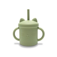 Silicone Cup With Handles+Straw Natural Green