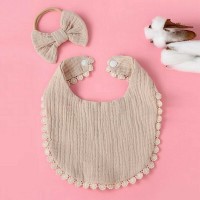  Bib and Hair Ribbon Set Beige