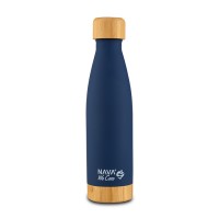 Stainless Steel Bamboo Thermos Bottle  Dark Blue 500ml