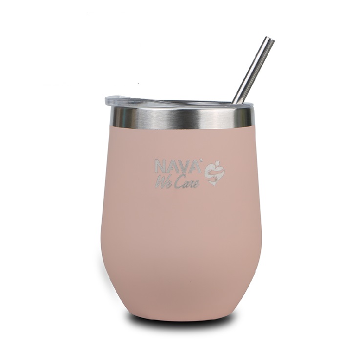 Hot Tumbler With Stainless Steel Straw "We Care" Pink 360ml