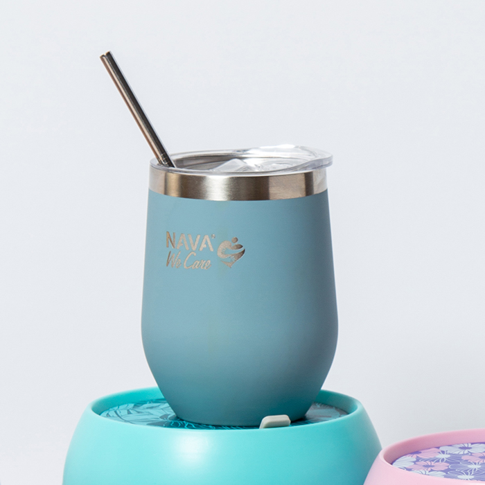 Thermos Cup With Stainless Steel Straw "We Care" Blue 360ml