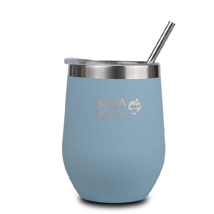 Thermos Cup With Stainless Steel Straw "We Care" Blue 360ml