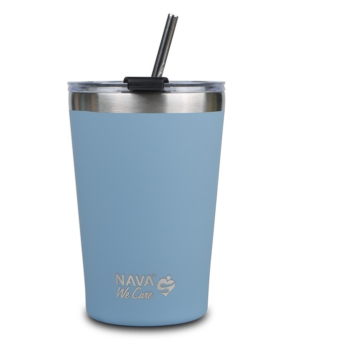 Thermos Cup With Stainless Steel Straw "We Care" Blue 450ml