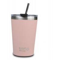 Hot Tumbler With Stainless Steel Straw "We Care" Pink 450ml