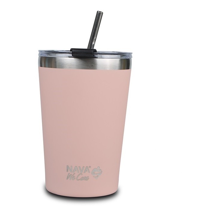 Hot Tumbler With Stainless Steel Straw "We Care" Pink 450ml